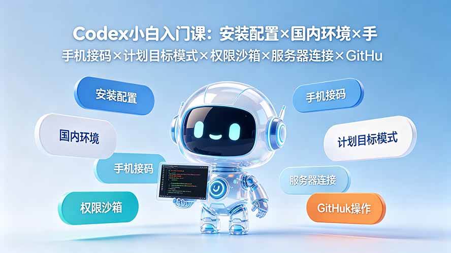 Codex小白入门课:安装配置×国内环境×手机接码×计划目标模式×权限沙箱×服务器连接×GitHub操作