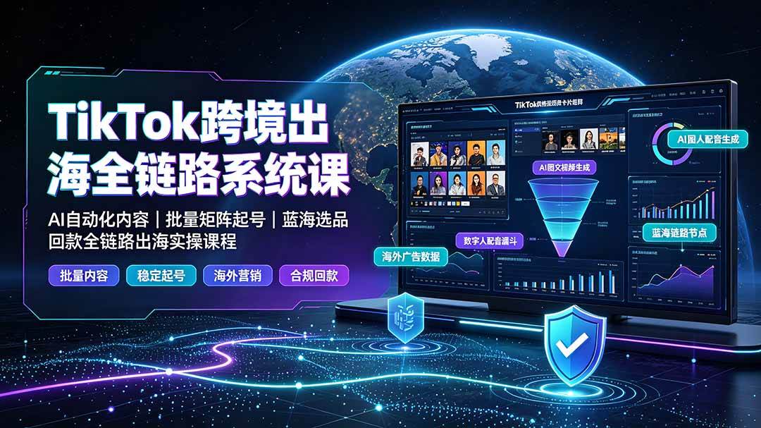 TikTok跨境出海全链路系统课-2026年7月：AI自动化内容｜批量矩阵起号｜蓝海选品回款全链路出海实操课程