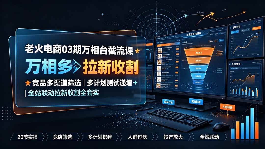 老火电商03期万相台截流课：竞品多渠道筛选｜多计划测试递增｜全站联动拉新收割全套实操教学