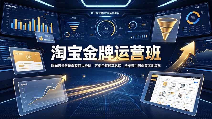 淘宝金牌运营班-7月：曝光流量数据爆款四大板块｜万相台直通车达摩｜全渠道引流爆款落地教学