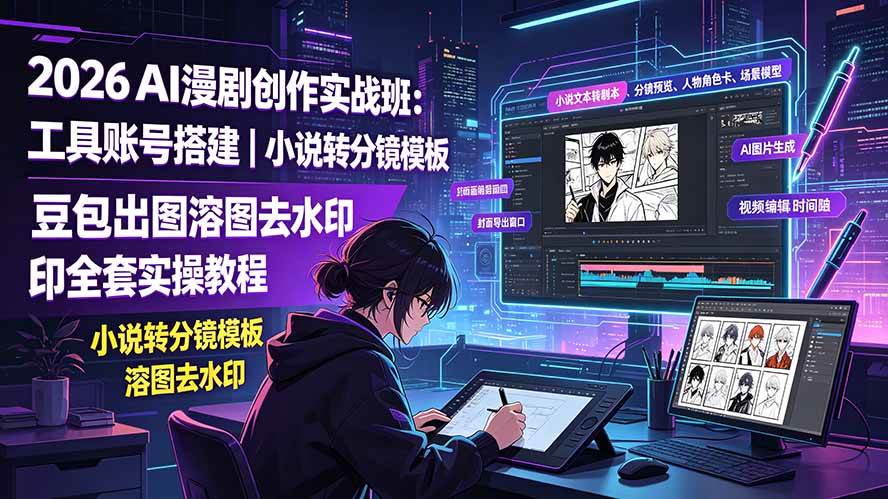 2026AI漫剧创作实战班：工具账号搭建｜小说转分镜模板｜豆包出图溶图去水印全套实操教程