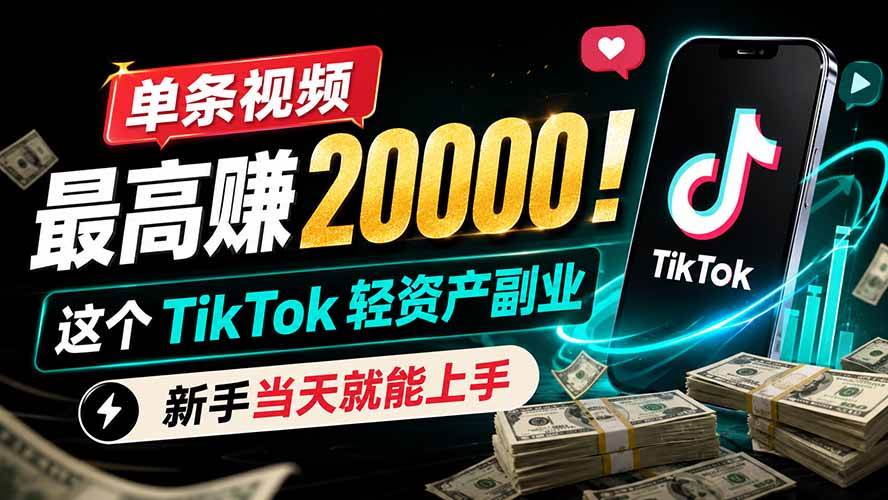 单条视频最高赚 20000！这个 TikTok 轻资产副业，新手当天就能上手