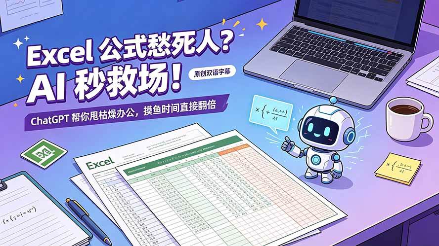 Excel 公式愁死人？AI 秒救场！ChatGPT 帮你甩枯燥办公，摸鱼时间直接翻倍【原创双语字幕】