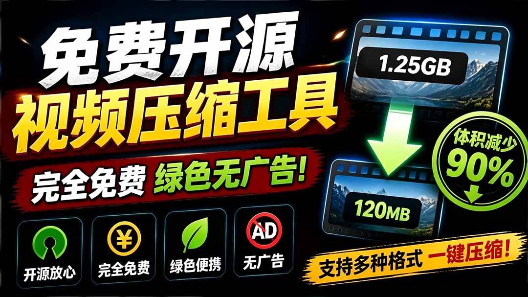 Github开源视频压缩瘦身工具,轻松压缩90%,并保持画质清晰,完全免费绿色无广告!VideoSlim