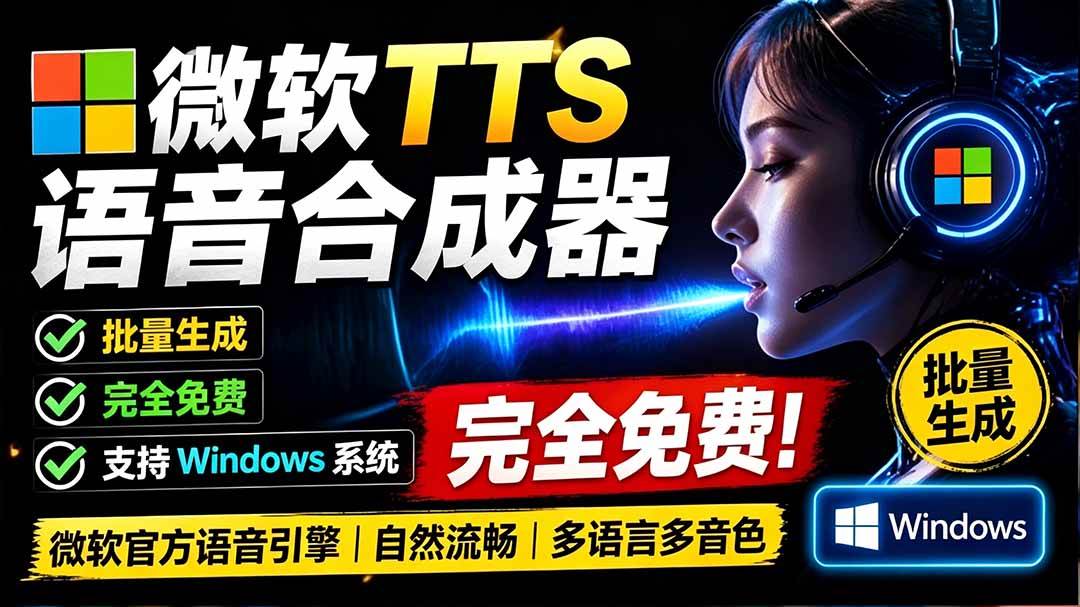微软 TTS 免费语音配音生成器,完全免费,支持多语音、多音色选择,Windows系统专用 TTS语音合成器