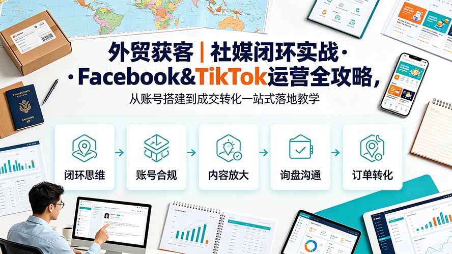 外贸获客|社媒闭环实战·Facebook&TikTok运营全攻略,从账号搭建到成交转化一站式落地教学