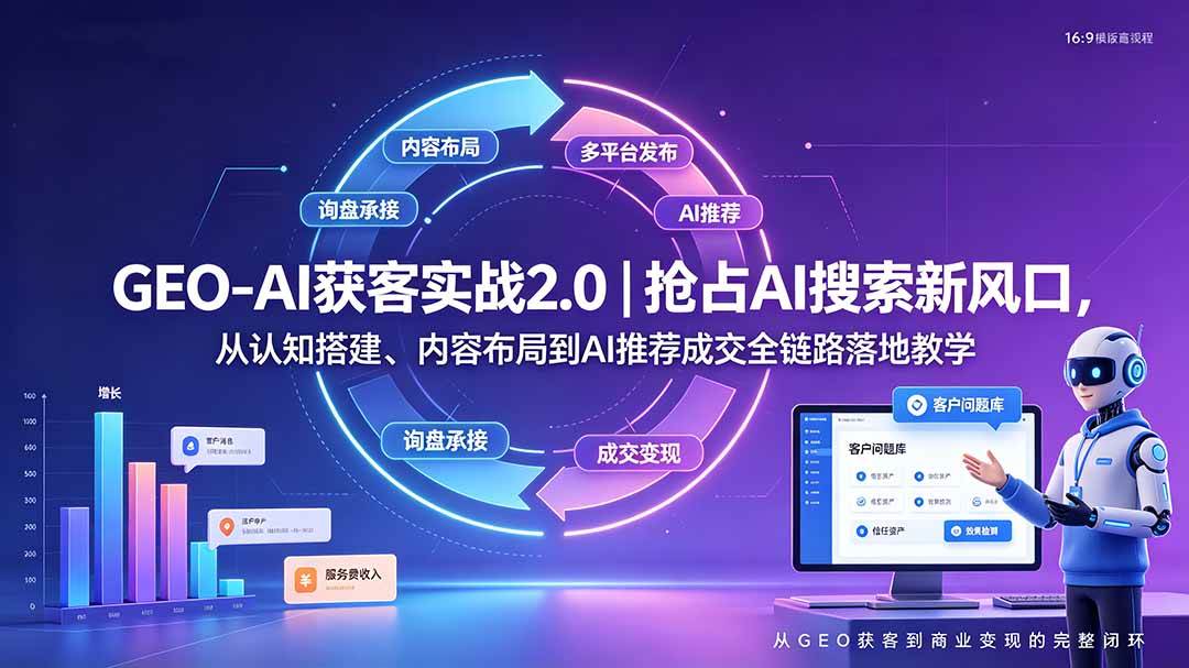 GEO-AI获客实战|抢占AI搜索新风口,从认知搭建、内容布局到AI推荐成交全链路落地教学