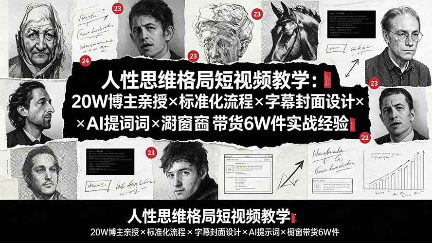 人性思维格局短视频教学：20W博主亲授×标准化流程×字幕封面设计×AI提示词×橱窗带货6W件实战经验