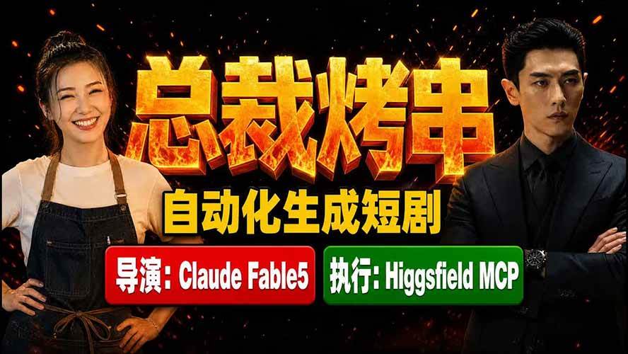 《总裁烤串》真人短剧全自动诞生!Claude Fable5 当导演,Higgsfield MCP 执行!