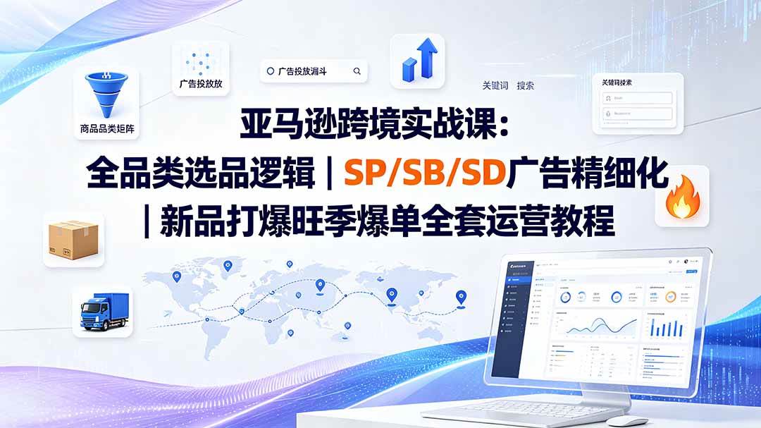 亚马逊跨境实战课-更新：全品类选品逻辑｜SP/SB/SD广告精细化｜新品打爆旺季爆单全套运营教程