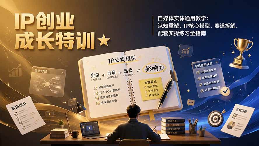 IP创业成长特训★自媒体实体通用教学：认知重塑、IP核心模型、赛道拆解、配套实操练习全指南