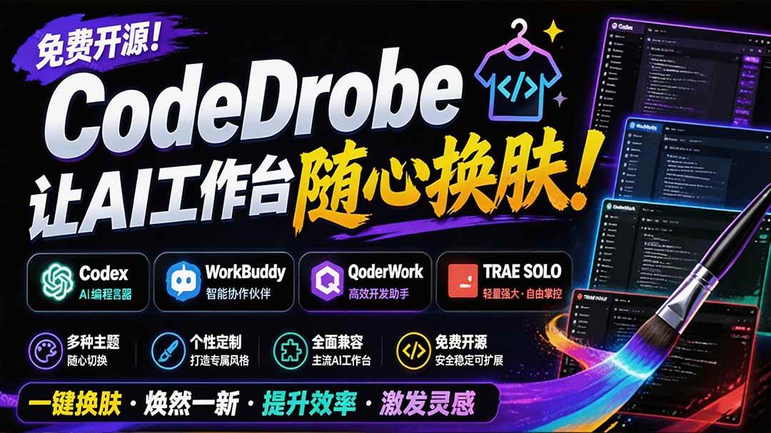 免费开源的CodeDrobe,让AI工作台随心换肤,支持Codex、WorkBuddy等,免费且本地运行!
