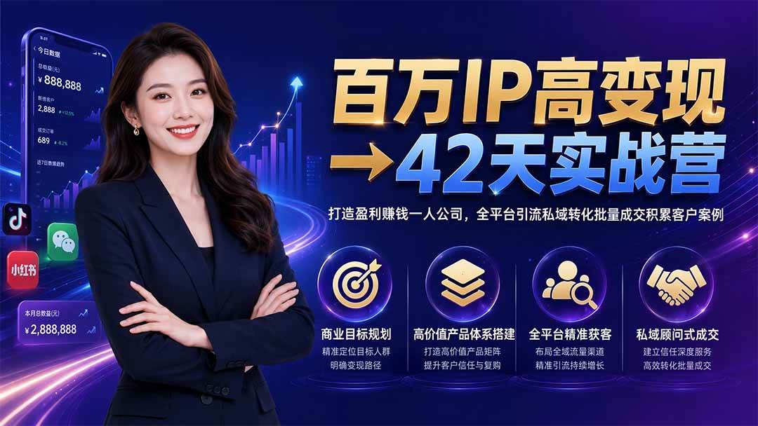 百万IP高变现→42天实战营｜打造盈利赚钱一人公司，全平台引流私域转化批量成交积累客户案例