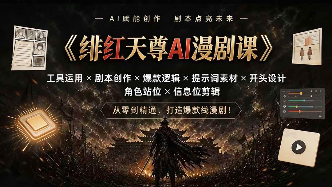 绯红天尊AI漫剧课|工具运用×剧本创作×爆款逻辑×提示词素材×开头设计×角色站位×信息位剪辑