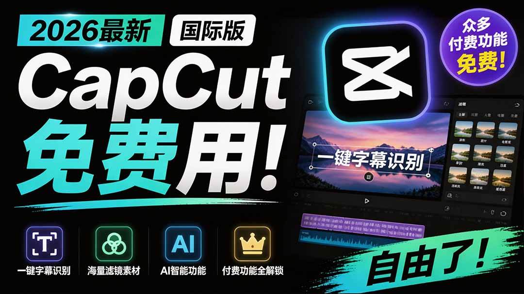 2026最新国际版剪映!CapCut 众多付费功能免费用,一键字幕识别 / 滤镜素材 / AI智能功能自由了 CapCut
