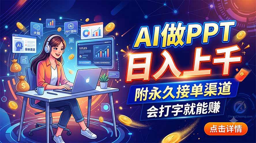 AI做PPT日入上千，附永久接单渠道，会打字就能赚