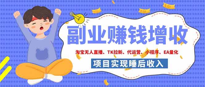 2026年多个真实落地副业项目，手把手带你搭建被动收入管道（淘宝无人直播、海外TK拉新…