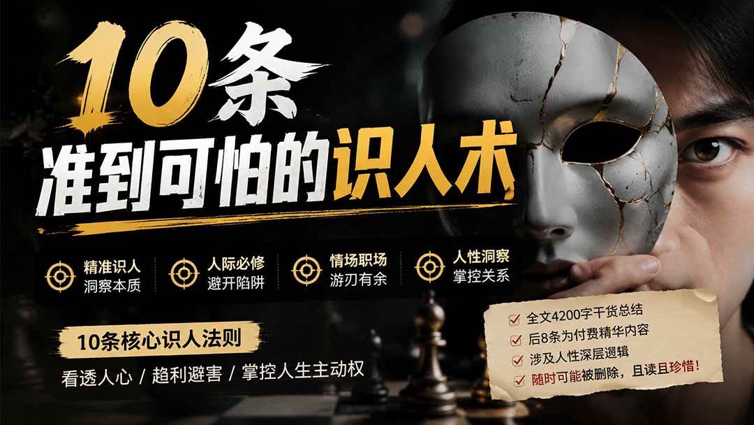 付费文章:分享10条准到可怕的识人术术,希望能帮到大家。