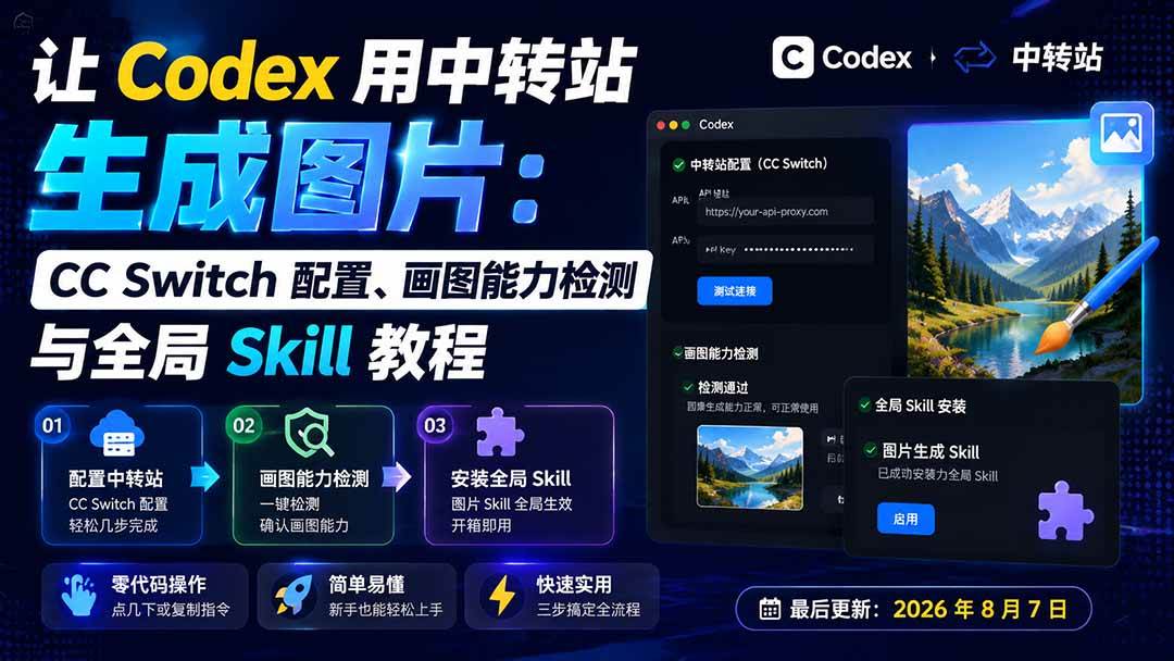 让 Codex 用中转站生成图片：CC Switch 配置、画图能力检测与全局 Skill 教程