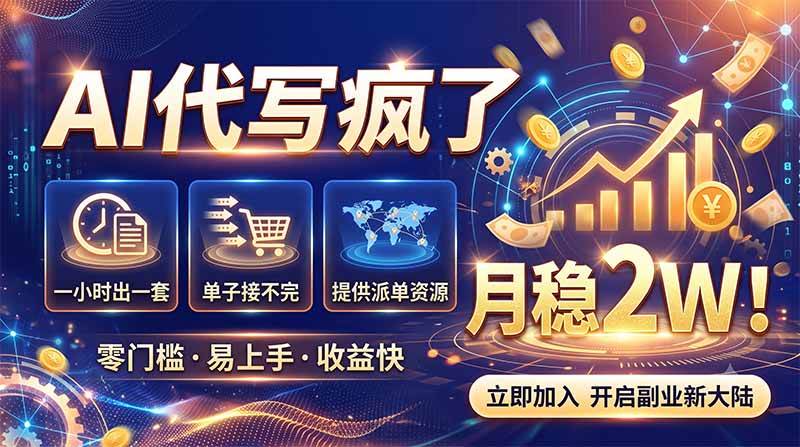 2026捡钱副业：AI写稿一单5张，免费派单群，0门槛直接干