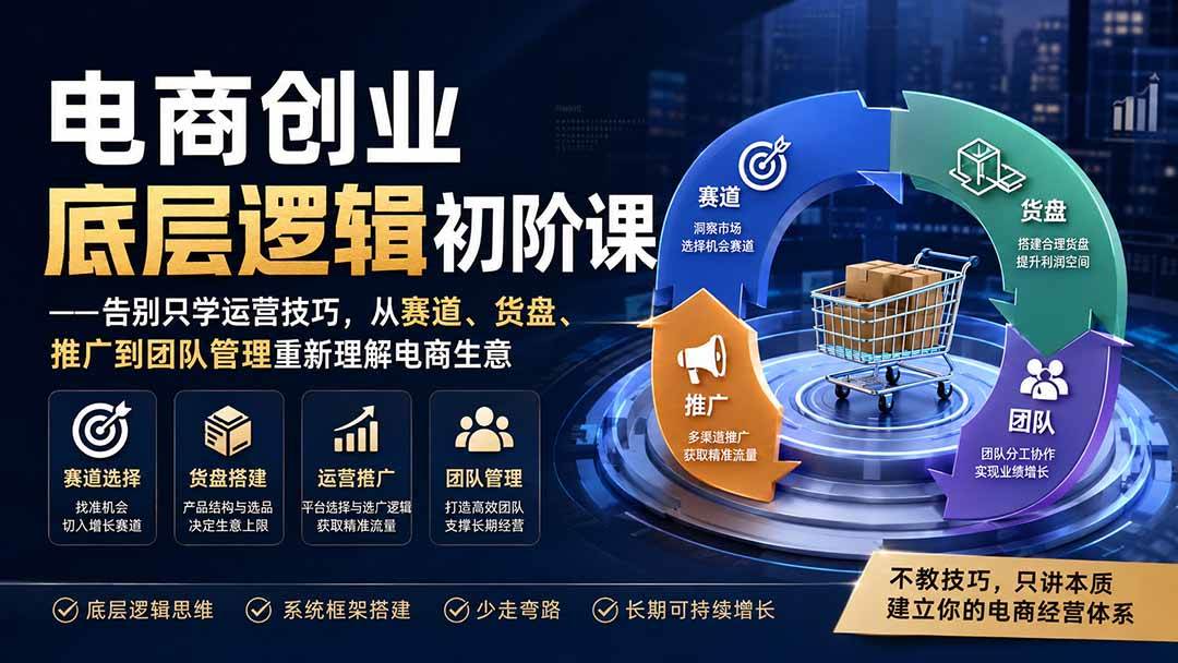 电商创业底层逻辑初阶课——告别只学运营技巧，从赛道、货盘、推广到团队管理重新理解电商生意